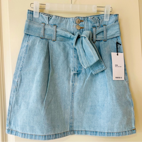 New With Tags Forever 21 Belted Light Blue Mini Skirt - Picture 1 of 7